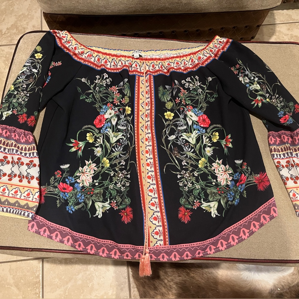Umgee Black Floral Multicolored Off the Shoulder Blouse